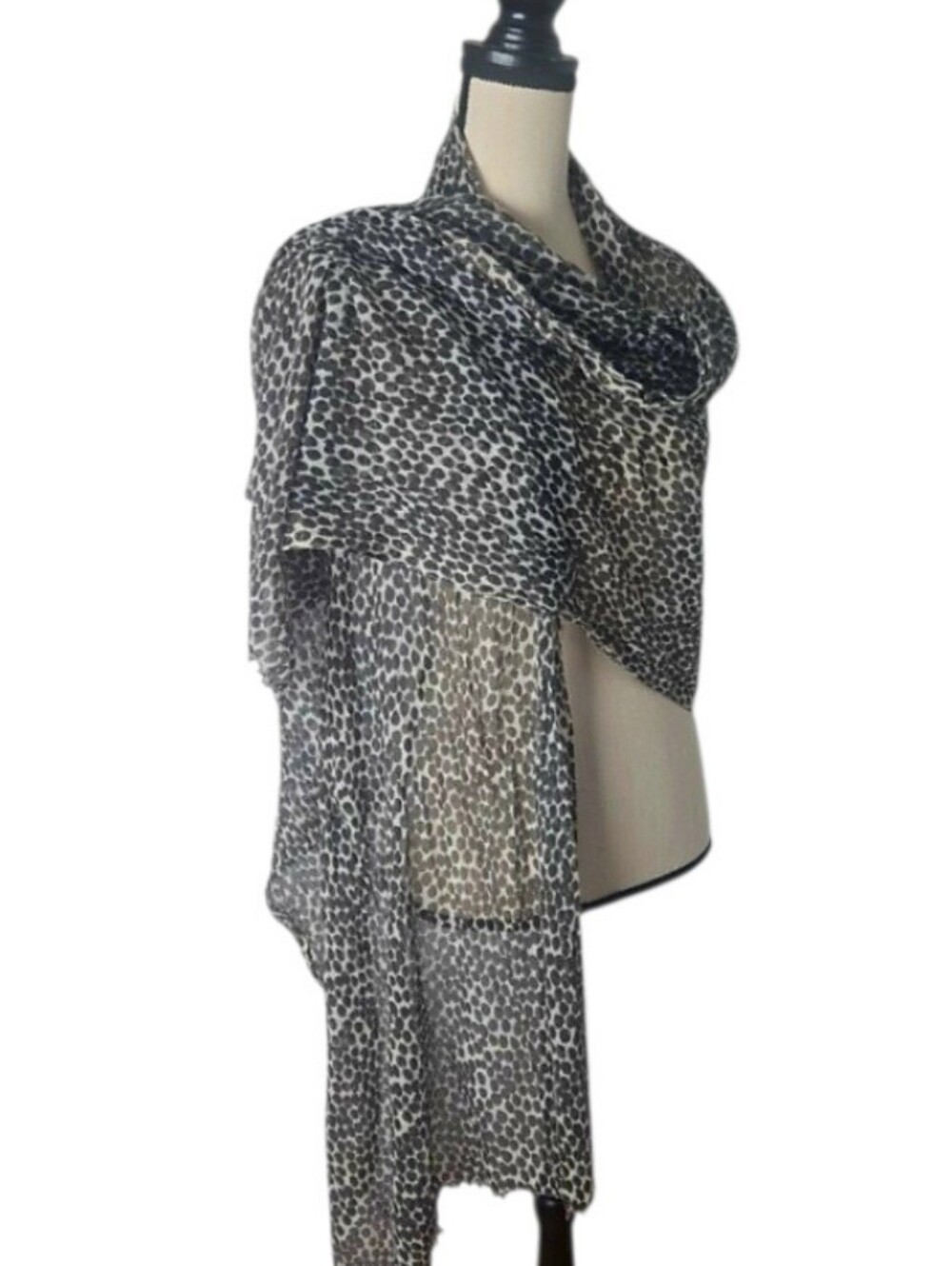 LOFT Abstract Spotted Print Wool Blend Scarf Metallic Thread 76" x 28"